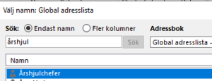 Skärmklipp, sök fram kalendern Årshjulchefer.